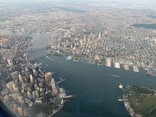 Airial view of lower Manhattan and Brooklyn.
