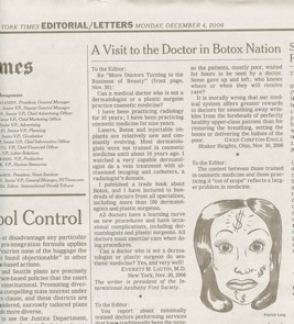 NY Times, Monday, December 4, 2006. Botox Nation.